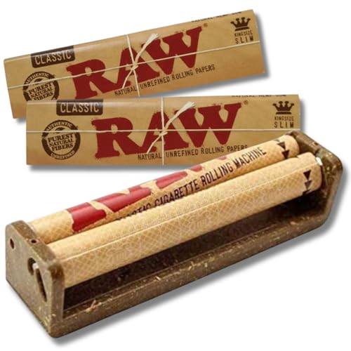 Cigarette Rolling Machine UK - Tobacco Rolling Machine with 2 Packs of Raw King Size Papers Cigarette Roller for Roll Ups, Easy Plastic Rollie Fag Maker