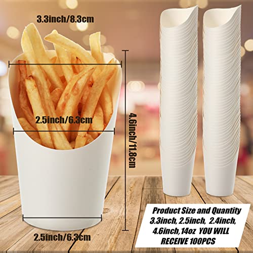 100 Pcs Disposable French Fries Holder 14 oz Take out Party Baking Supplies Waffle Paper Popcorn Sandwich Ice Cream Holder Cup Kraft Paper Container for Wedding Party Food Cones (white, 100 Pieces)