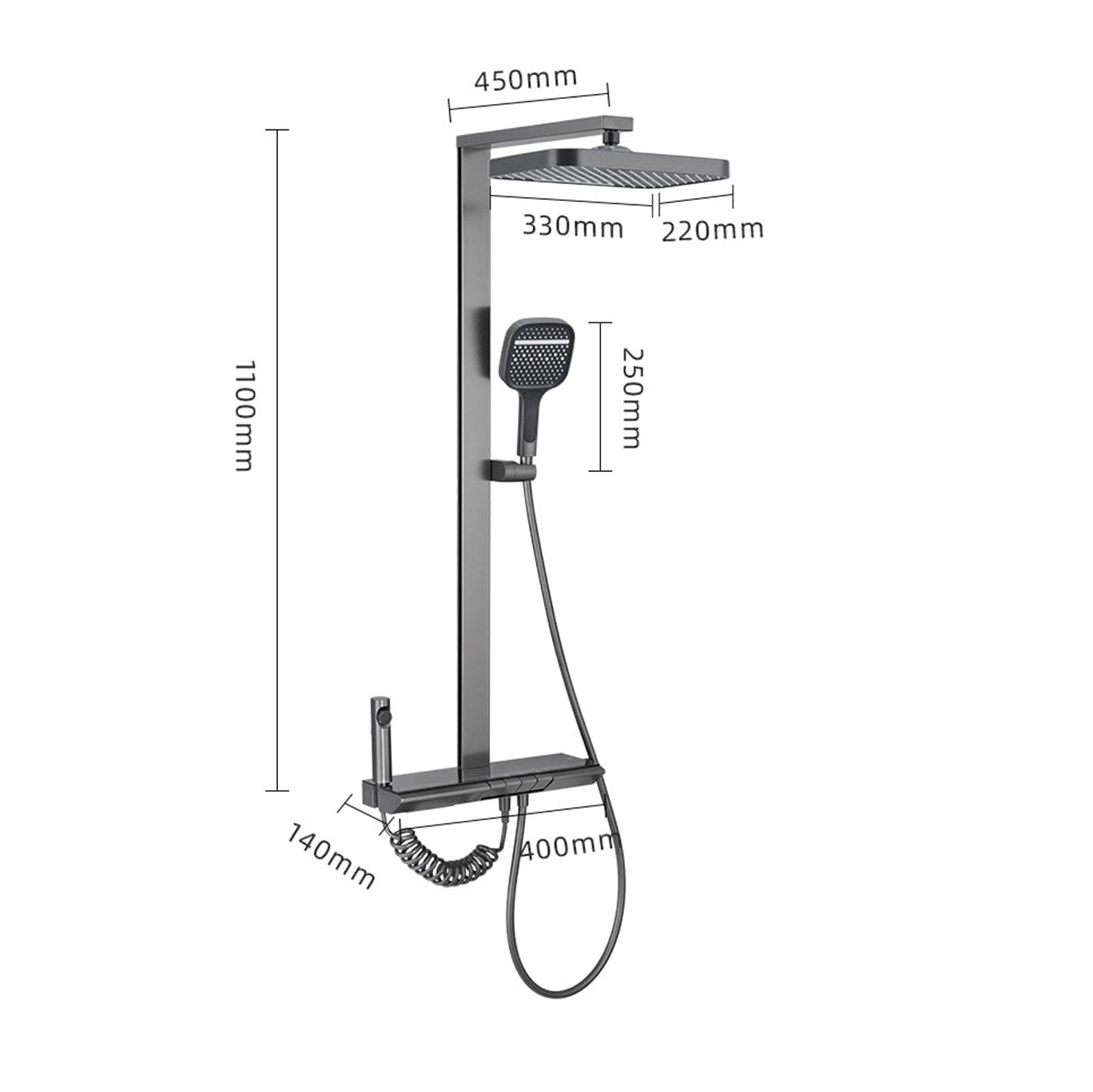 Columna de Ducha Termostática Exterior de Pared 4 en 1 Gris Pistola
