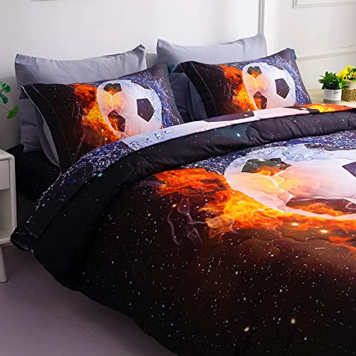Wajade Football Soccer Comforter Set Bed In A Bag Full Size 3D Galaxy Soccer Ball Sports Bedding Set For Boys Kids (1 Comforter, 1 Flat Sheet, 1 Fitted Sheet, 2 Pillowcase And 2 Pillow Sham) #TOP2