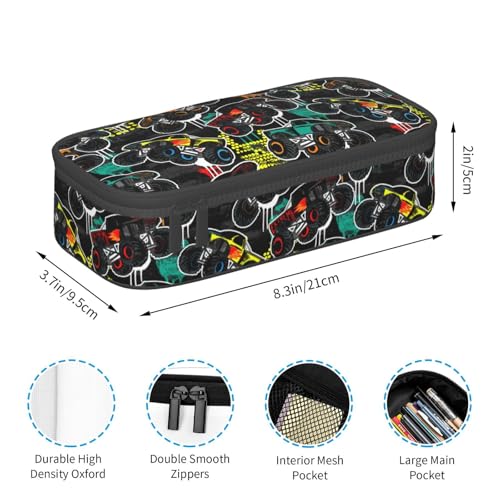 Image of Cartoon Truck Cool Monster Pencil Case Big Capacity Storage Pencil Pouch Stationery Bags With Zipper Portable Pen Holder Box Organizer For Boys Kids Student College School Office Supplies