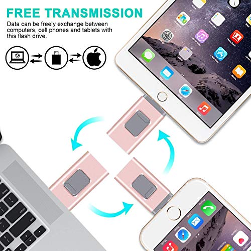 USB Flash Drive 128G, USB Memory Stick 128GB Jump Drive Thumb Drive 3.0 Flash Drive Compatible for iPhone/iPad/PC/Android Password/Touch ID Protected Flash Drive for iOS/iPhone (128G Pink)