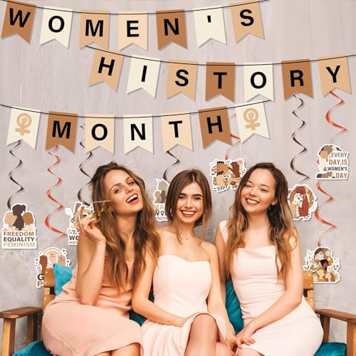 Image of Womens History Month Decorations - 11PCS Womens History Month Party Banner Hanging Swirls Decor, National Women's Day Holiday Celebrating Events Supplies