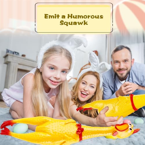 2 Pack 22 Inch Crazy Huge Squeeze Screaming Rubber Chicken Yellow Squawking Chicken Rubber Squeaky Chicken Toy for Kids Adults Dogs Pets Prank Novelty Toy - Image 4