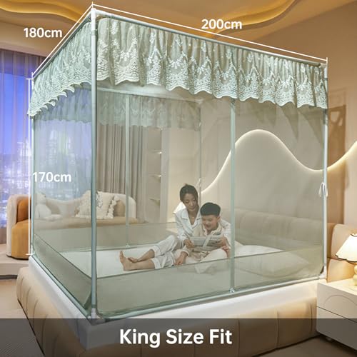Image of Dawnwake Mosquito Net, Anti-Fall Mosquito Neting Bed for Babies /Adult /Outdoor,Portable Foldable Travel /Camping Mosquito Net Tent, Suit for King Size Bed (Green, 200 * 180cm)