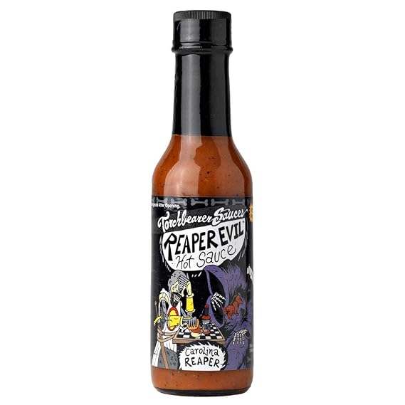 صلصة Torchbearer Reaper Evil Carolina Reaper Hot Sauce، 5 FL Oz، Heat Level 9 - Extra Hot and Spicy - All Natural، Extract-Free، Made in USA