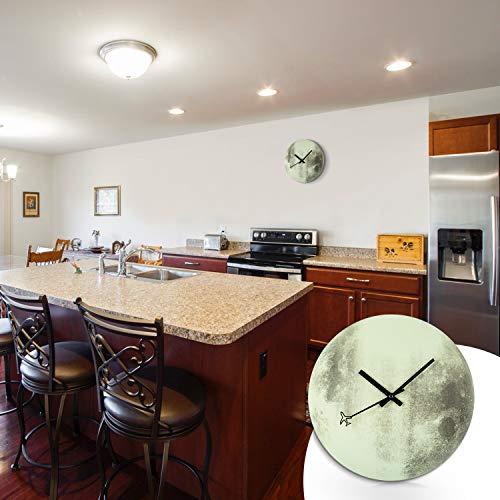 BEW Luminous Wall Clock, Glow-in-Dark Moon Clock, No Numerals Silent Non-Ticking Battery Operated, Retro Decorative Clock for Living/Dining/Kids Bedroom/Kitchen (12 Inch) - Thumbnail 5