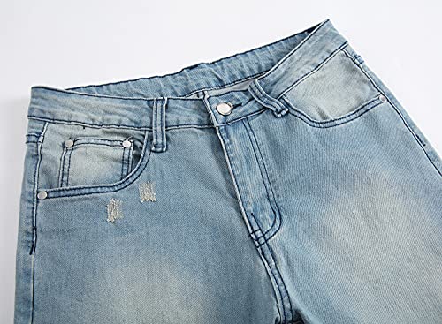 Men's Ripped Slim Fit Jeans Distressed Knee Holes Stretch Casual Denim Pants Destroyed Classic Fashion Wash Jean Trouser (Light Blue 1,40)2