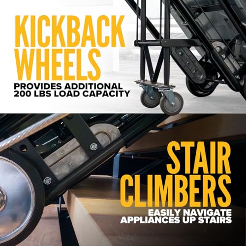 US Cargo Control Appliance Dolly Heavy Duty with Stair Climber & Kickback Wheels, 1,200 LBS Capacity, Industrial Appliance Hand Truck with Single Auto Recoil Strap System, Heavy Duty Steel Hand Truck
