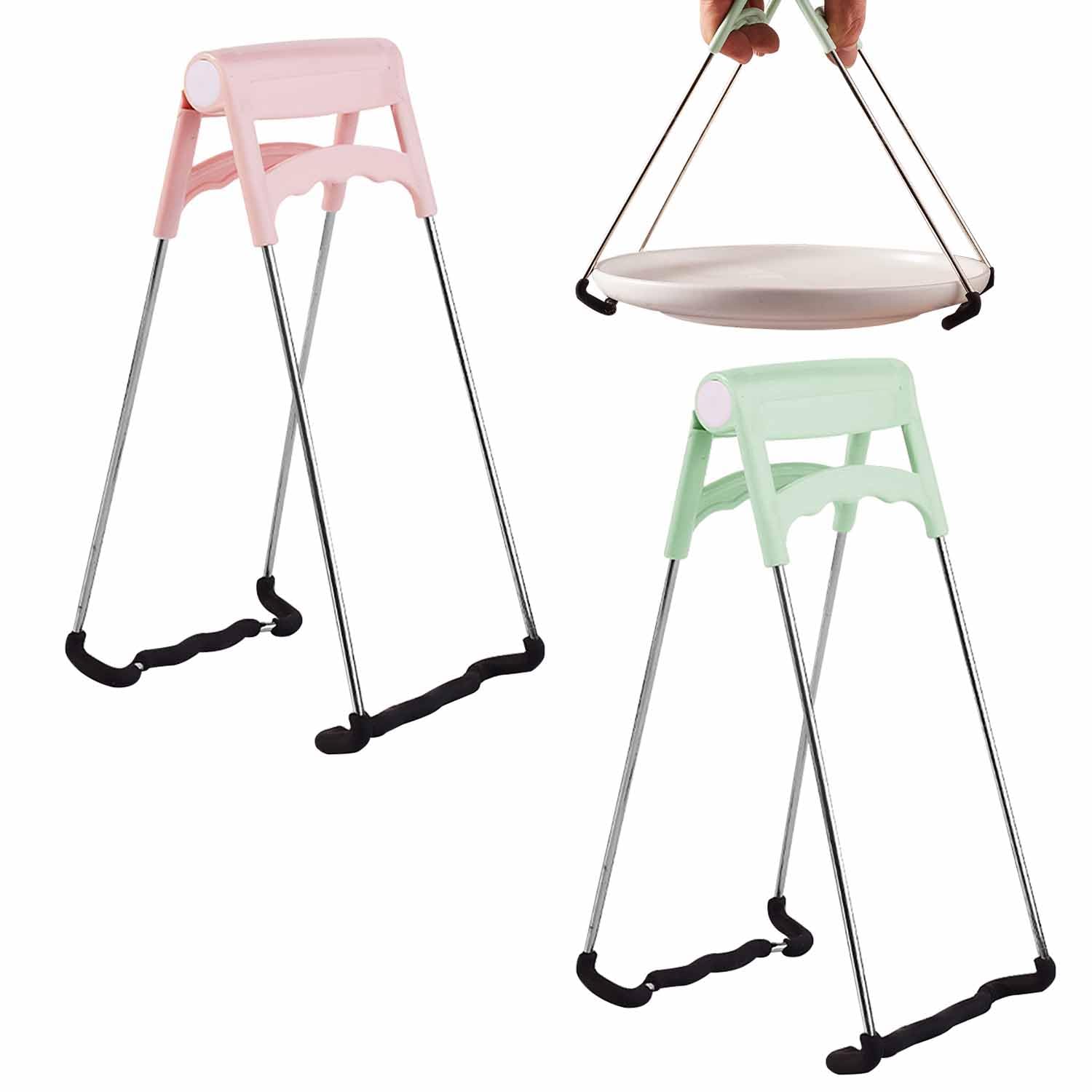 2 PCS Stainless Steel Hot Bowl Clip,Stainless Steel Bowl Lifter Clips,Multifunction with Plastic Handle Foldable Bowl Clip Kitchen Tools Cooking Tongs Ideal to Hold Dishes, Bowls, Pans and More