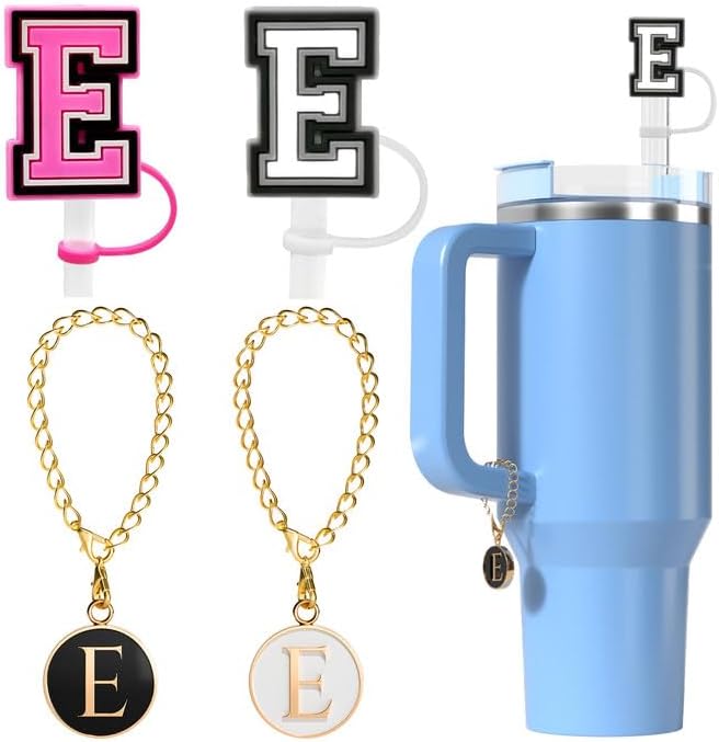 Utuichuo Tapa de popote de 0.394 in para copa Stanley de 30 onzas, 40 onzas, con inicial, con 2 dijes de letras, accesorios para dije de