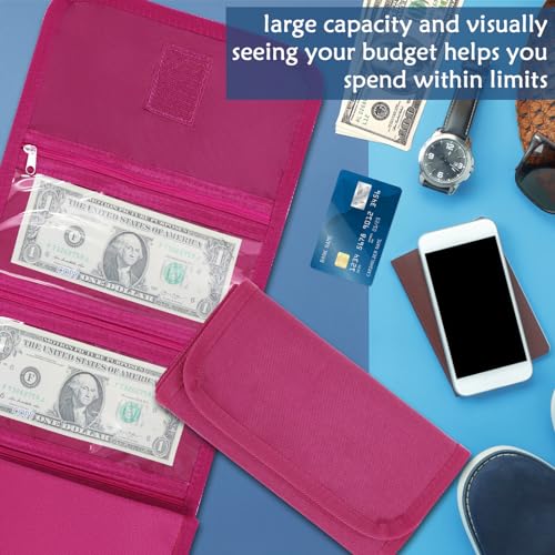 Image of Money Wallet, Money Organizer for Cash with 6 Zippered Pocket Multipack Money Pouch, Cash Bill Organizer, Envelope Wallet Money Bag Small Travel Money Holder for Budgeting, Receipt and Tips (Berry)