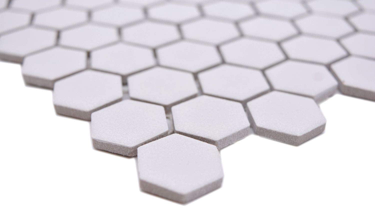 Mosaico de cerámica hexagonal blanco antideslizante para paredes y cocinas, revestimiento de pared | 10 alfombrillas