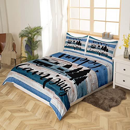 richhome Camping Truck Bedding Set for Youth TeensNavy Blue Stripes Barn Comforter Cover bedding & linen Duvet Cover Boys GirlsCamper Happy Travelling Printed Bedspread Cover King Size - Image 2