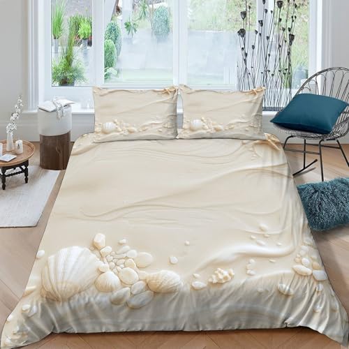coastal decor style Funda de Edredón de poliéster Tres Piezas Diseño 3D con Cremallera coastal decor estilo Funda Edredon incluye Fundas de Almohada Suave Transpirable for niños y niñas （140x200cm）