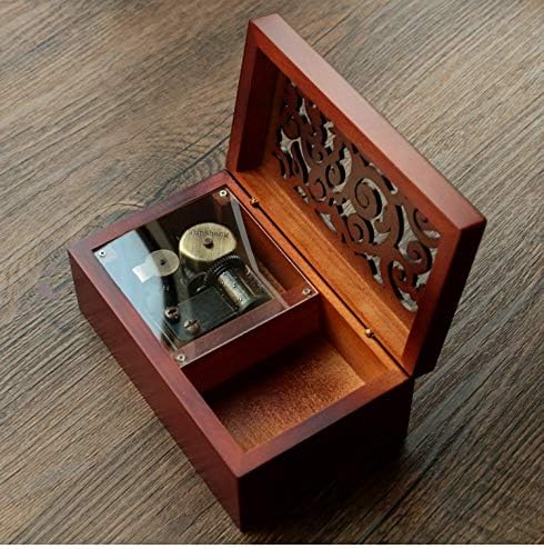 Miniatura 5 de WALFRONT Caja musical de madera con manivela grabada antigua de 18 notas con movimiento chapado en plata caja de regalo musical movimiento