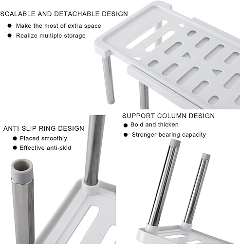 Miniatura 4 de Paquete de 1 estante organizador de gabinete expandible, 13.8 x 6.9 x 5.9 pulgadas, organizador de armario de cocina, estante de especias de pie,