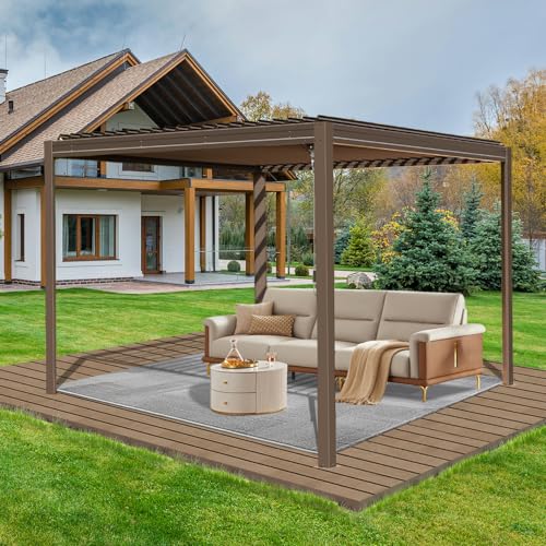 Domi-Louvered-Pergola-10X10FT-Aluminum-Pergola-with-Adjustable-Roof-Aluminum-Frame-Efficient-Drainage-System-Outdoor-Pergola-for-Patio-Deck-Garden-Brown Domi Louvered Pergola 10X10FT Aluminum Pergola with Adjustable Roof Aluminum Frame Efficient Drainage System Outdoor Pergola for Patio Deck Garden Brown