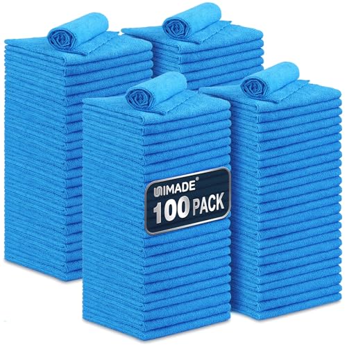 UNIMADE Shop Towels, 100 Pack Commercial Grade Work Rags Microfiber Towels for Cars Cleaning Rags...