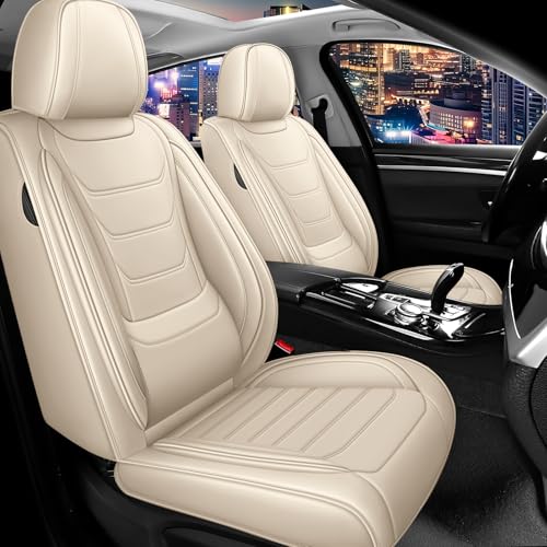 Image of Car Seat Cover Full Set for Toyota Camry Hybrid Seat Covers 2007-2024, Nappa Leather Waterproof Seat Covers For Cars, Airbag Compatible, Universal Automotive Seat Covers(Standard Front Row /Beige)