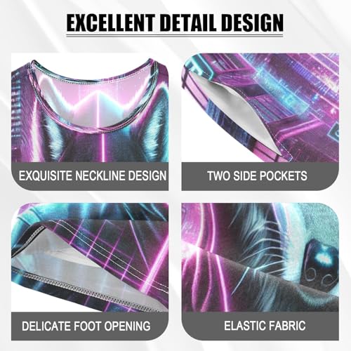 Neon Wolf Purple Pajama Set Short Sleeve Sleepwear Soft Pajamas Shorts Sets Cotton PJS 5Y4