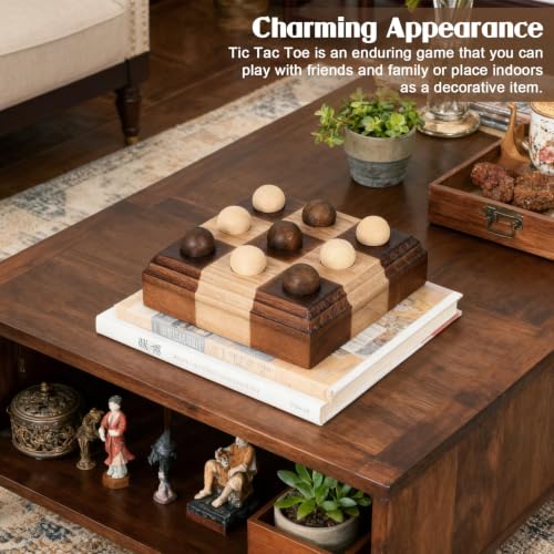 Kuabiz Tic Tac Toe Decor 6.7x6.7 Inch Wooden Tic Tac Toe Board Classic Wooden Family Board Coffee Table Decor Livingroom Checkered Modern Boards for Family Adults Activities (Brown, Wood) by Kuabiz - Used condition - Image 5