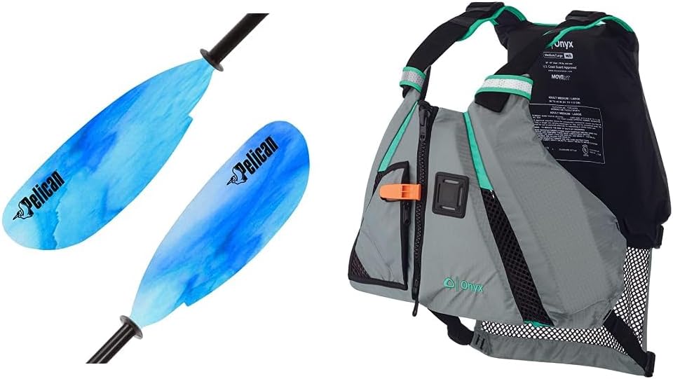 Pelican Poseidon Paddle 89 in Aluminum Shaft with Fiberglass Blades Kayak Paddle and Onyx MoveVent Dynamic Paddle Sports Life Vest Pelican Poseidon Paddle 89 in Aluminum Shaft with Fiberglass Blades Kayak Paddle and Onyx MoveVent Dynamic Paddle Sports Life Vest