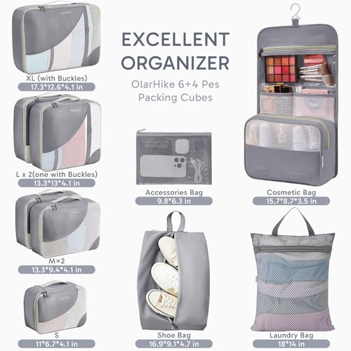 Image of OlarHike 10 Set Packing Cubes for Travel,Gifts for Women Mom,Anti-Tearing Suitcase Organizer,with Over 1000 pcs Mesh Holes,Vacation Essentials & Accessories for Cruise Ship