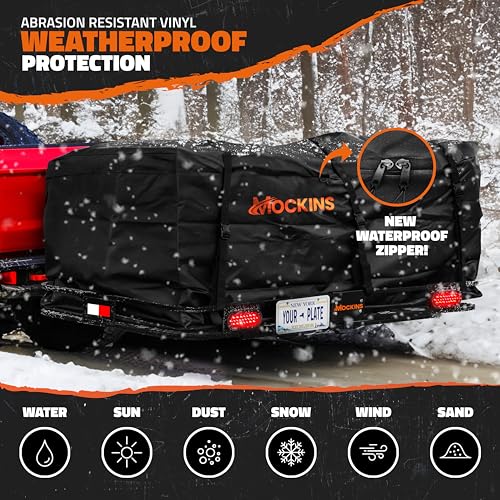 Mockins XXL 72"x36"x6" Folding Trailer Hitch Cargo Carrier w/ 50 CuFt Waterproof Cargo Bag for Hitch Carrier | 500 Lbs Cap Luggage Rack for SUV Car & Truck w/Rear Lights, License Plate Holder & More