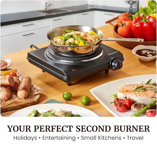 Image of Elite Gourmet Countertop Electric Burner, 1000W Cast Iron Hot Plate, 7 Heat Settings, Portable Cooktop for RV, Dorm, Office & Small Kitchens, Road-Ready & Compact