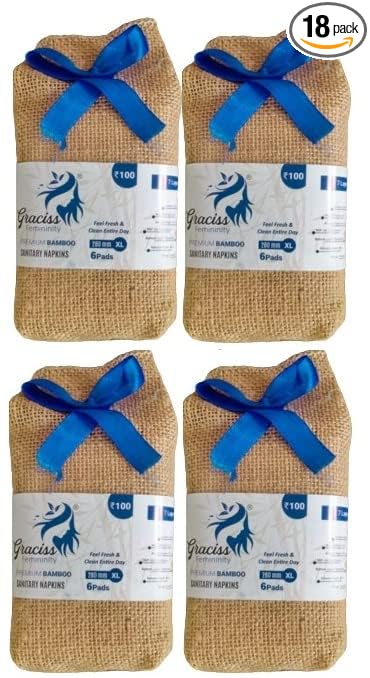 Graciss Bamboo Sanitary Pads 290MM-XL Size pads 3Packs(18pieces)