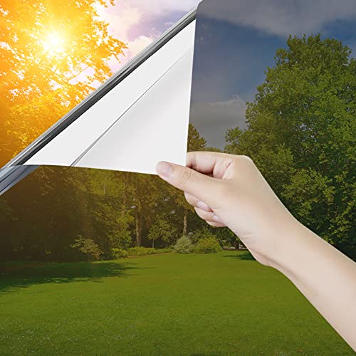 Ohmywor Lámina de espejo para ventana, protección visual, protección solar, autoadhesiva, para interior, transparente, protección UV, color plata, 30 x 200 cm