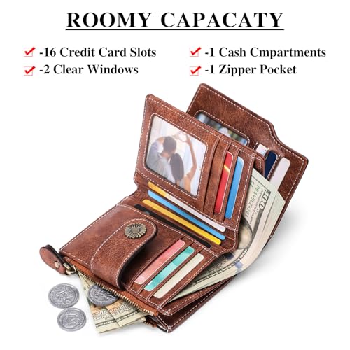 Image of FALAN MULE Small Wallet for Women Leather Bifold Compact Small Womens Wallet with RFID Blocking, Light brown