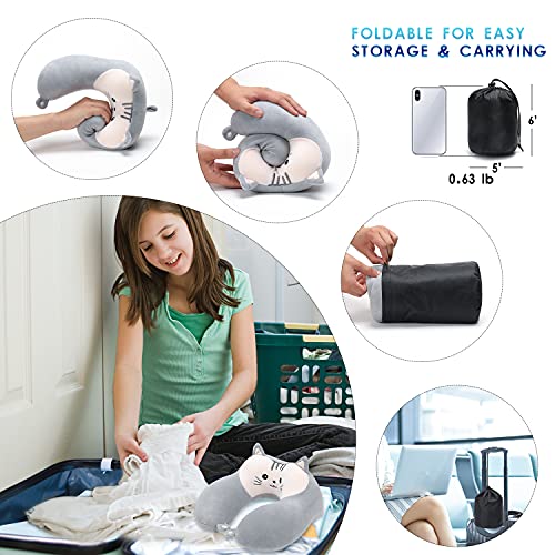 Travel Pillow for Kids and Adults, Cute Animal Memory Foam Neck Pillow with Soft Fleece Cover and Eye Mask Set, Airplane… - Image 6