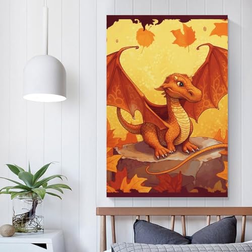 Tableau moderne dragon orange en impression haute definition pour decoration murale