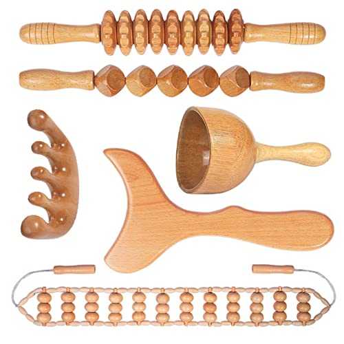 OYAMEQICH Wood Therapy Massage Tools Maderoterapia Kit Body Sculpting Tools for Lymphatic Drainage and Anti-Cellulite .Wood Massager Roller Rpoe for Back and Muscle Pain Relief (Medium)