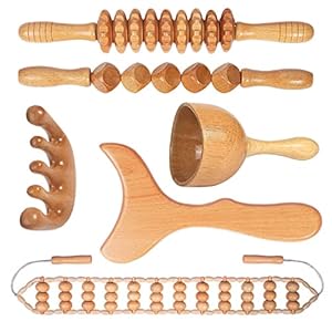 Wood Therapy Massage Tools Maderoterapia Kit Body Sculpting Tools for Lymphatic Drainage and Anti-Cellulite .Wood Massager Roller Rpoe for Back and Muscle Pain Relief (Medium)