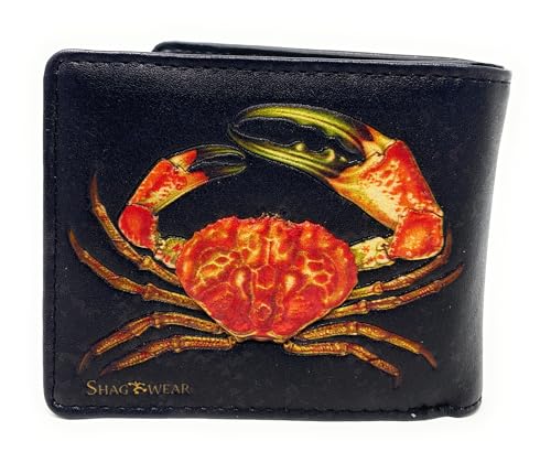 Shag Wear Deep Sea Crustaceans Lobster and Crab Shellfish Billfold Wallet For Men and Teen Boys Vegan Faux Leather Black2