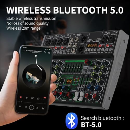Image of DaBeatz 8 Channel Audio Mixer with Bluetooth USB & DSP Effects | 99 DSP, 7-Band EQ, PAD /HPF, 48V Phantom Power | Professional DJ Sound Mixer for Studio, Karaoke, Live & Recording Setup