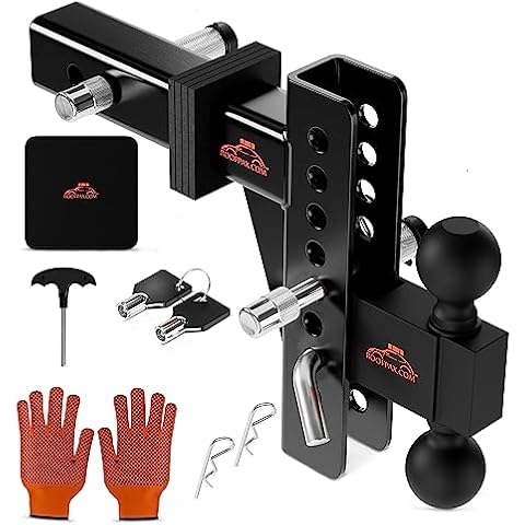 RoofPax Adjustable Trailer Hitch Ball (2' x 2 5/16" Ball) 8-Inch Drop/Rise Towing Ball Mounts Aluminum Drop Hitch, and 2 Inch - Black Trailer Hitch Receiver - Heavy Duty Truck Tow Hitch Cover