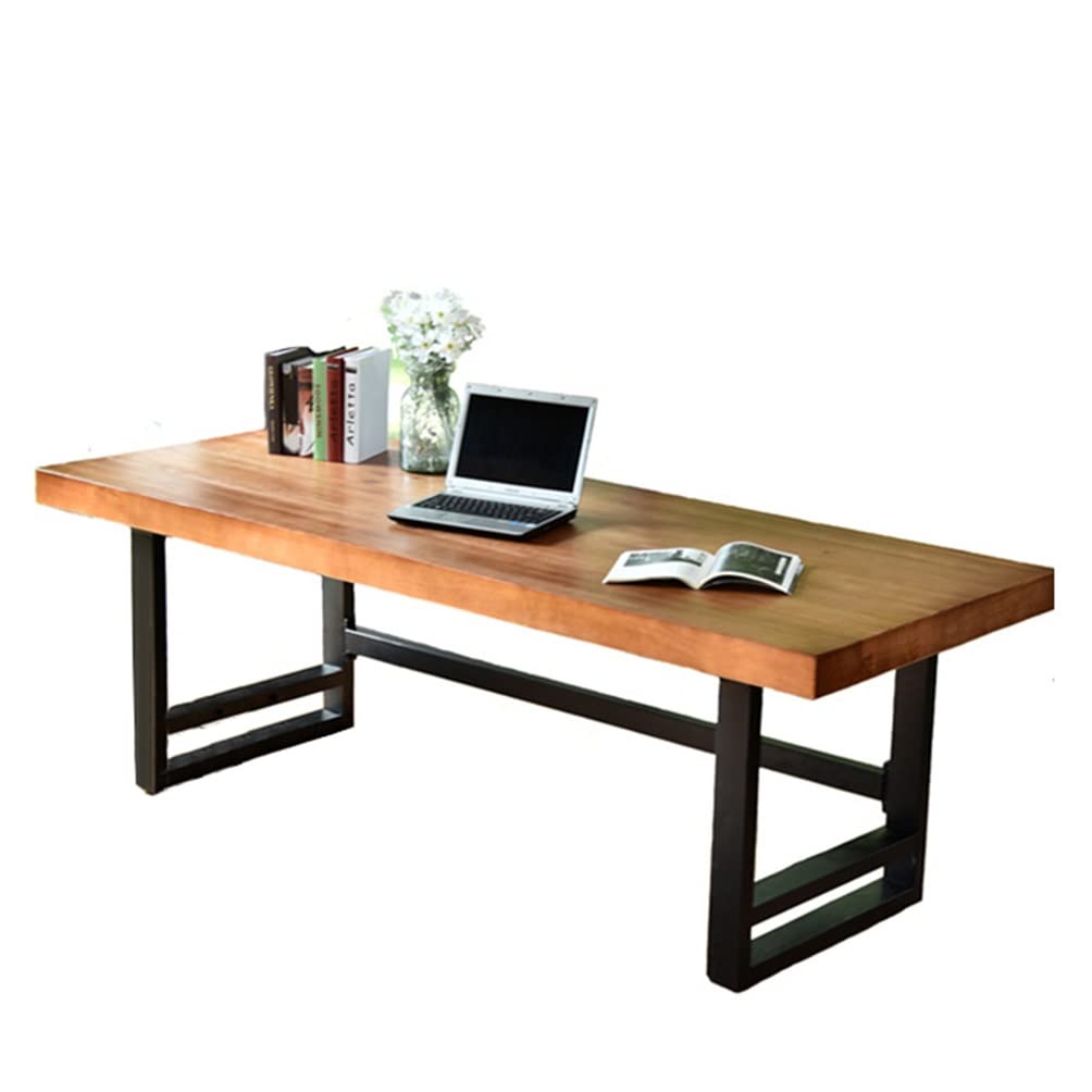 Wdsopk 1 Modern Industrial Solid Wood Computer Desk, Home Office Study Table Conference Table Workstation With Metal Stand, 20-280Cm（120X60x75cm）