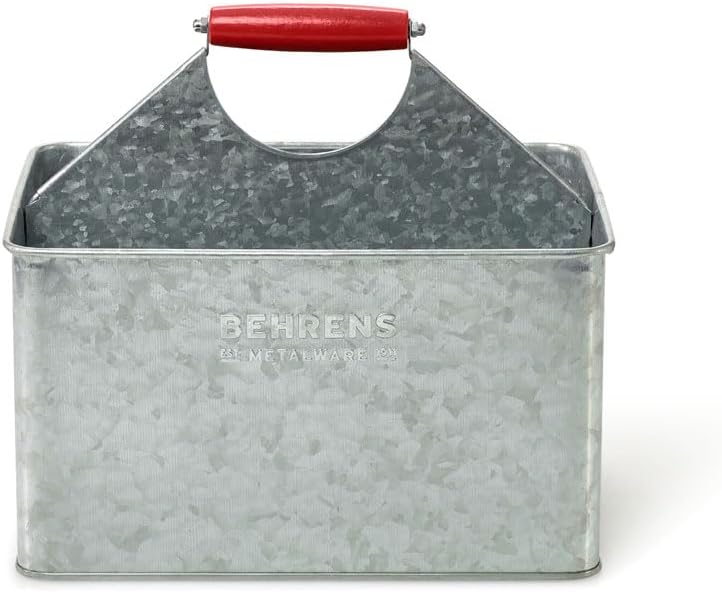 Behrens Rectangular Patitioned Cleaning Cadding – Galvanized with red Handle