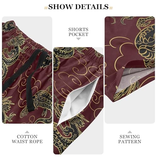 ALAZA Black Gold Dragon Men's Pajama Shorts Sleepwear Pajama Bottom Lounge Pants Wear with Pocket4