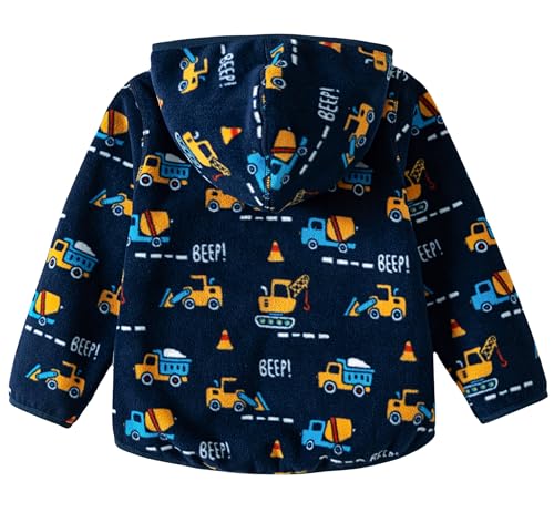 Image of Boys Girls Polar Fleece Jacket with Hood Toddler Coat 2-12 Years | Soft Full Sherpa Fleece Lining, Anti-Pilling, Mid-Weight, Easy Zip-Up, Hooded Design, Hand-Warm Pockets, Elastic Cuffs & Hem