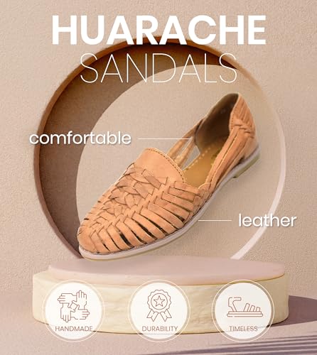 Image of Macarena Collection Leather Sandals for Women | Handmade Mexican Huarache | Woven Slip-On Shoes with Cushioned Insole | Artisan Crafted Genuine Leather