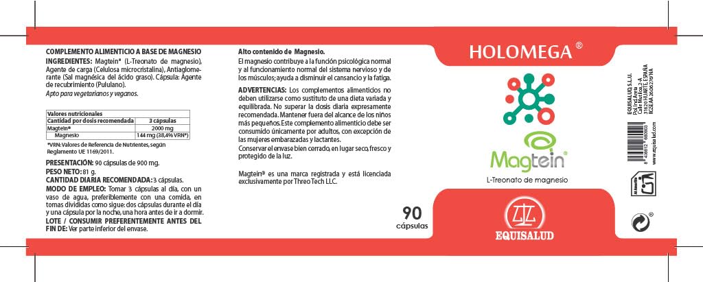 Holomega Magtein L-Treonato de Magnesio de Equisalud, 90 cápsulas