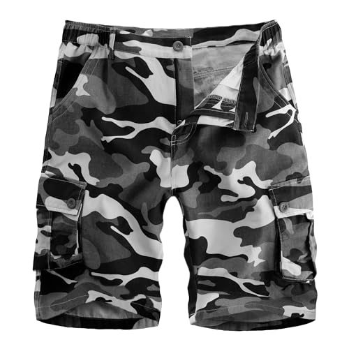 APTRO Mens Cargo Shorts Combat Shorts for Men UK Cotton Camo Shorts with Multi Pockets Workwear Camo Grey CS05 32
