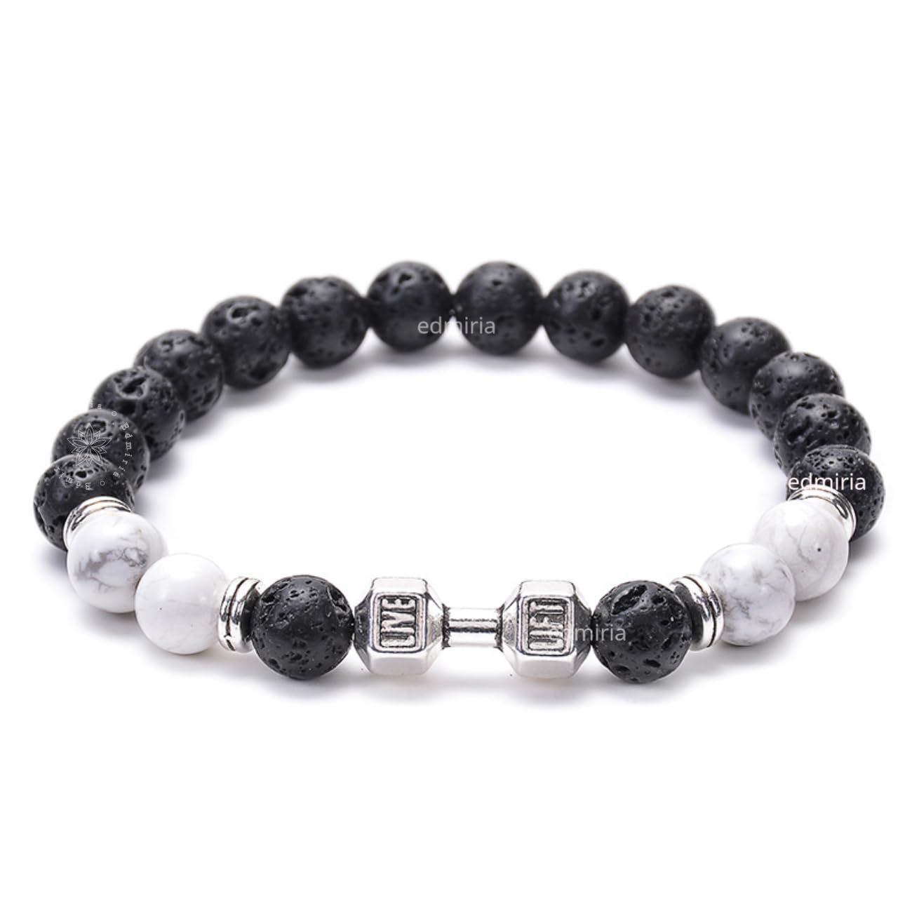 EDMIRIA Natural Lava Hematite Semi Precious Stones Dumbbell Charm Reiki Chakra Healing Crystal Fengshui 8mm Beads Bracelet for Men & Women (Howlite+Lava+Silver) (B0C86RD2VF) Amazon Price History, Amazon Price Tracker
