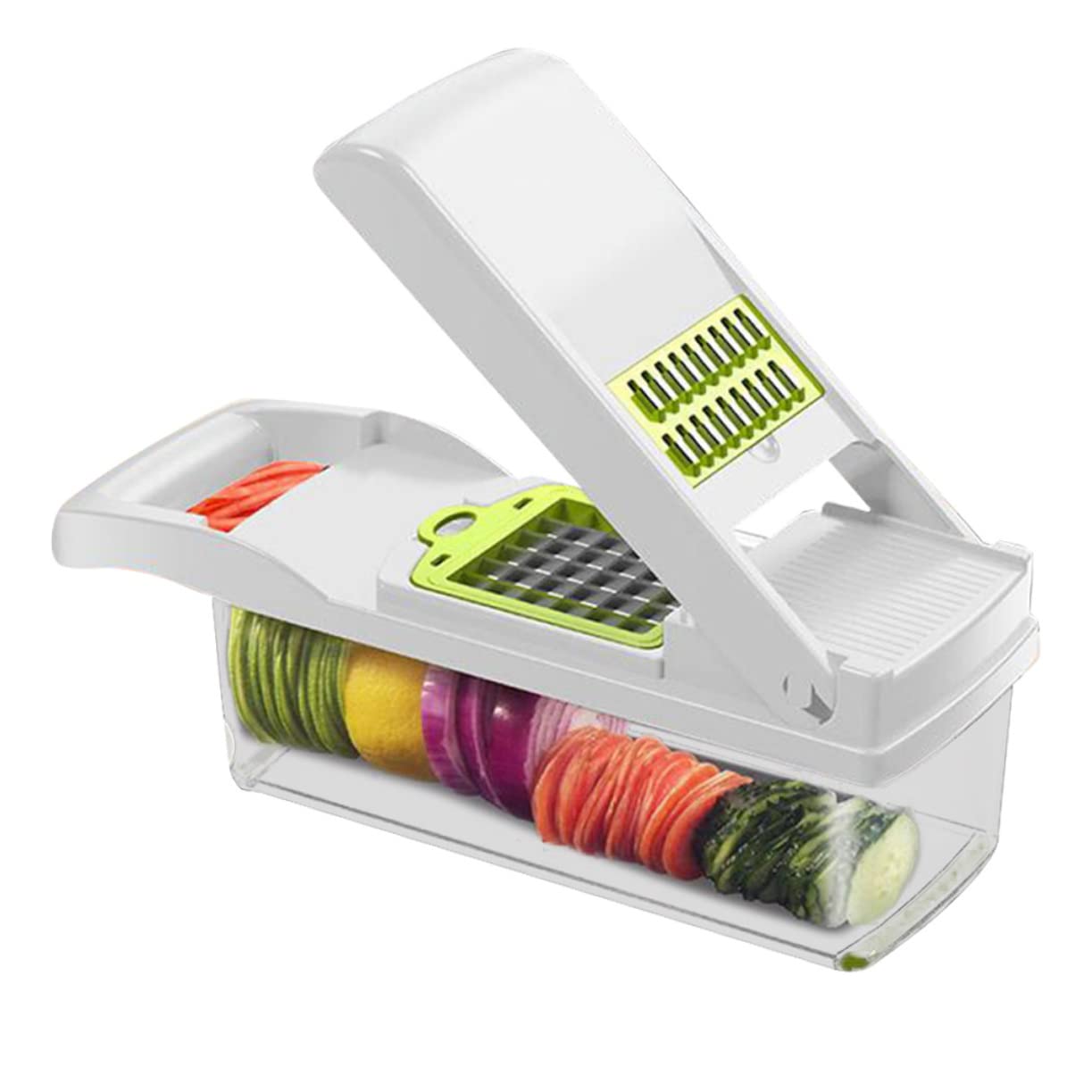 Coupe-légumes multifonctionnel hachoir râpe de cuisine blanche avec bac égouttoir