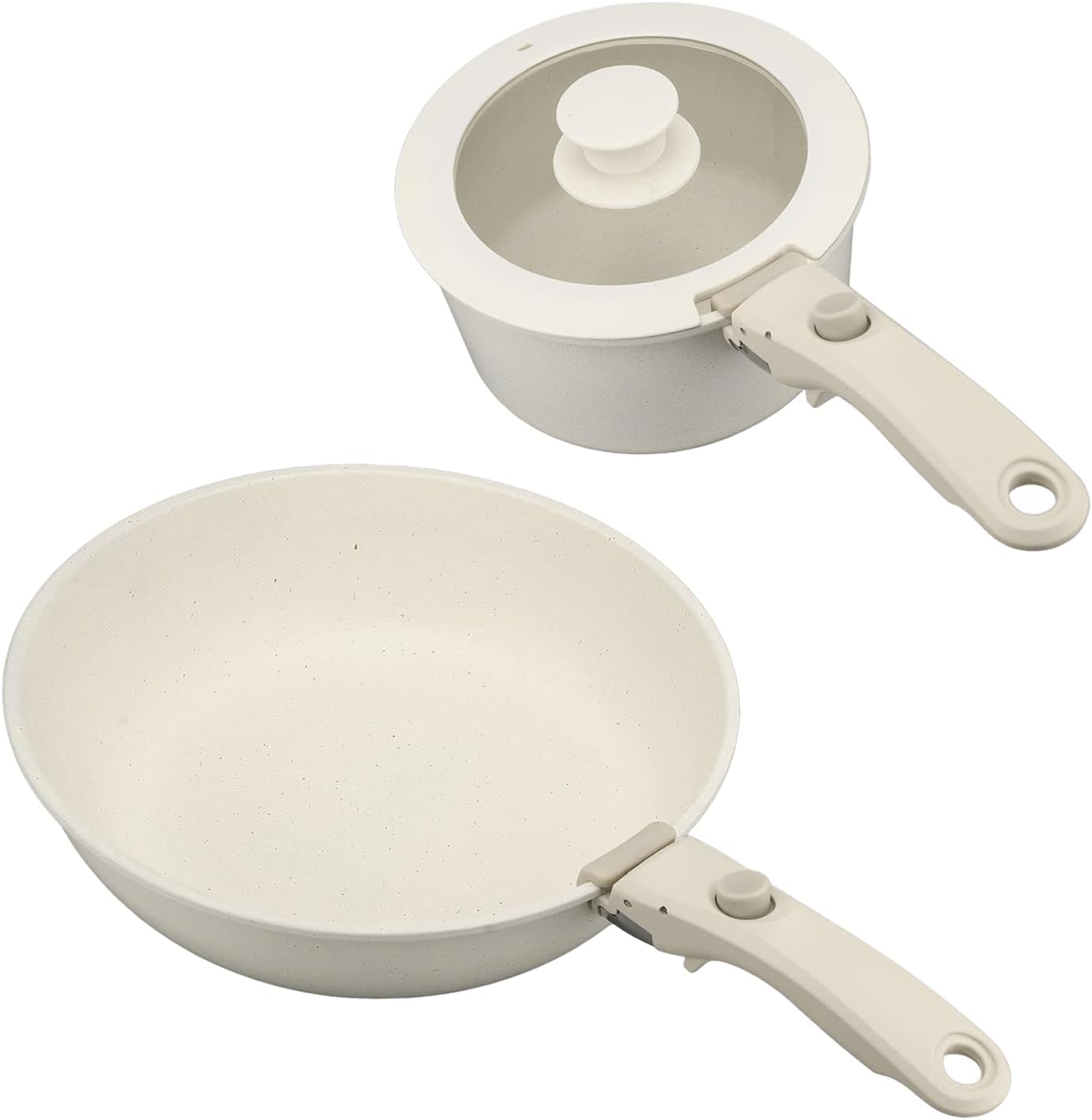 Topyond 5Pcs Pots and Pans Set Non Stick, Cookware Sets Nonstick with Detachable Handle,Stone Ceramic, Stackable Induction Cookware, RV Kitchen Cooking Tools Removable Handle for Gas Stoves